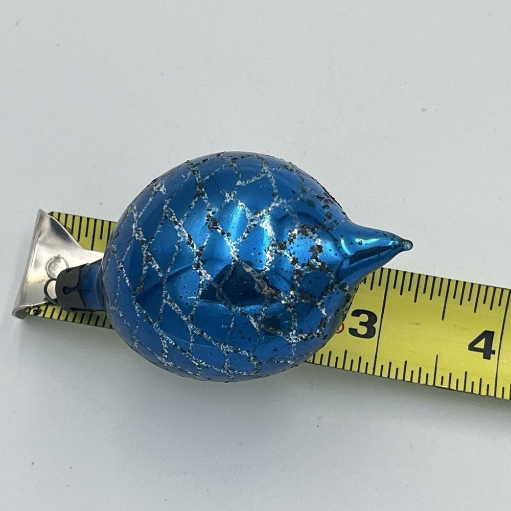 VTG Poland Teardrop Mica Glitter Blue Silver Fish Scale Ornament Mercury Glass - Picture 4 of 4